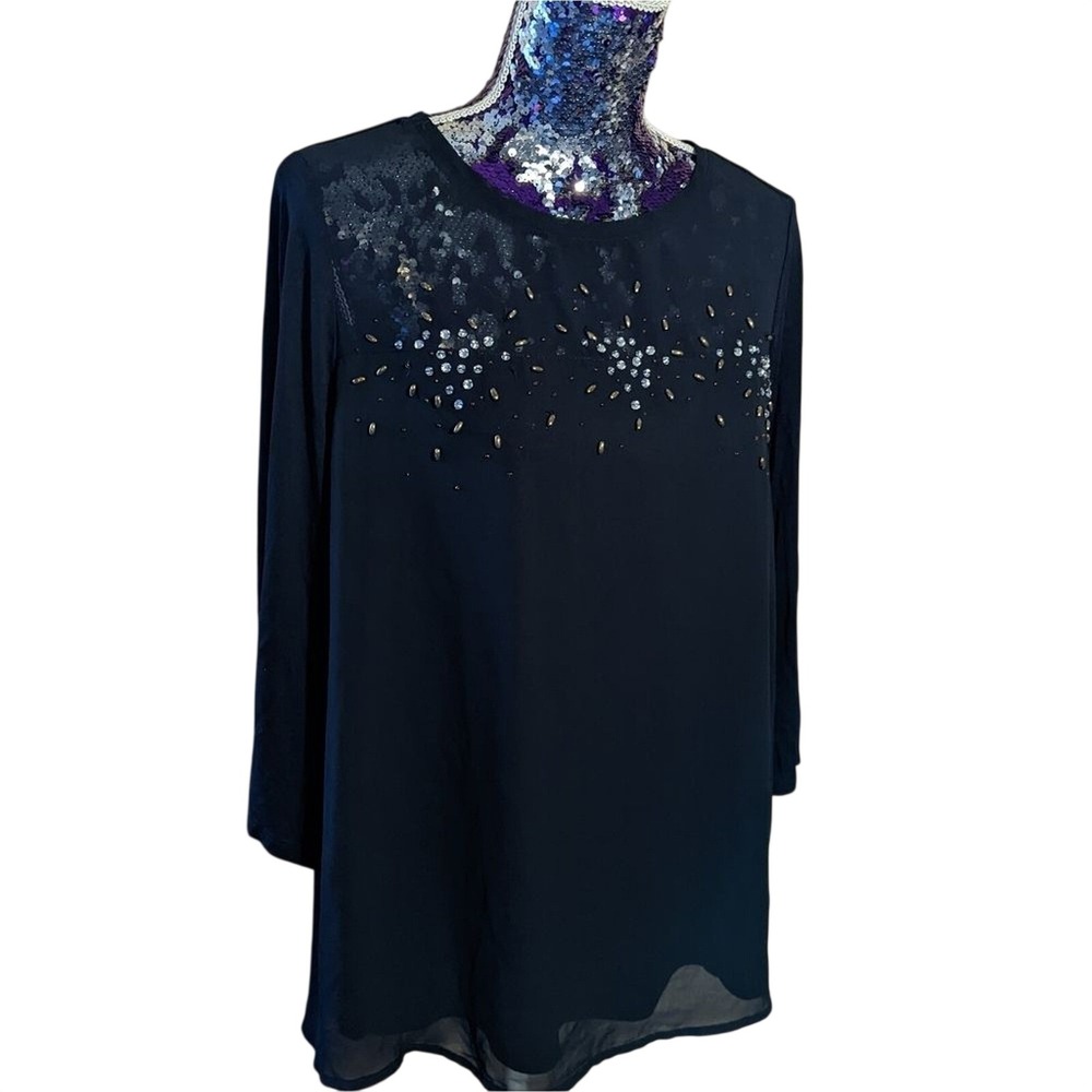Dark‎ Academia Whimsigoth Mob Wife Black Blouse Mesh Embellished Glam 14/16